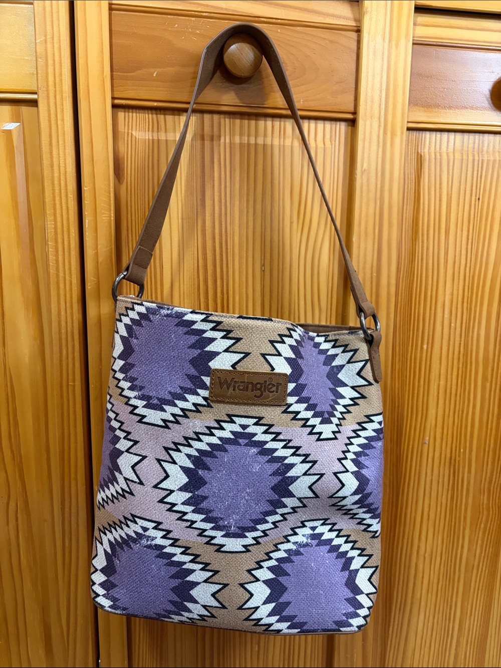 Wrangler Purple Geometric Canvas Shoulder Bag